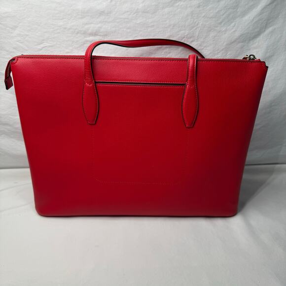 NWT Kate Spade Bright Red Crossgrain Leather Large Laptop All Day Zip Top Tote - Picture 3 of 16